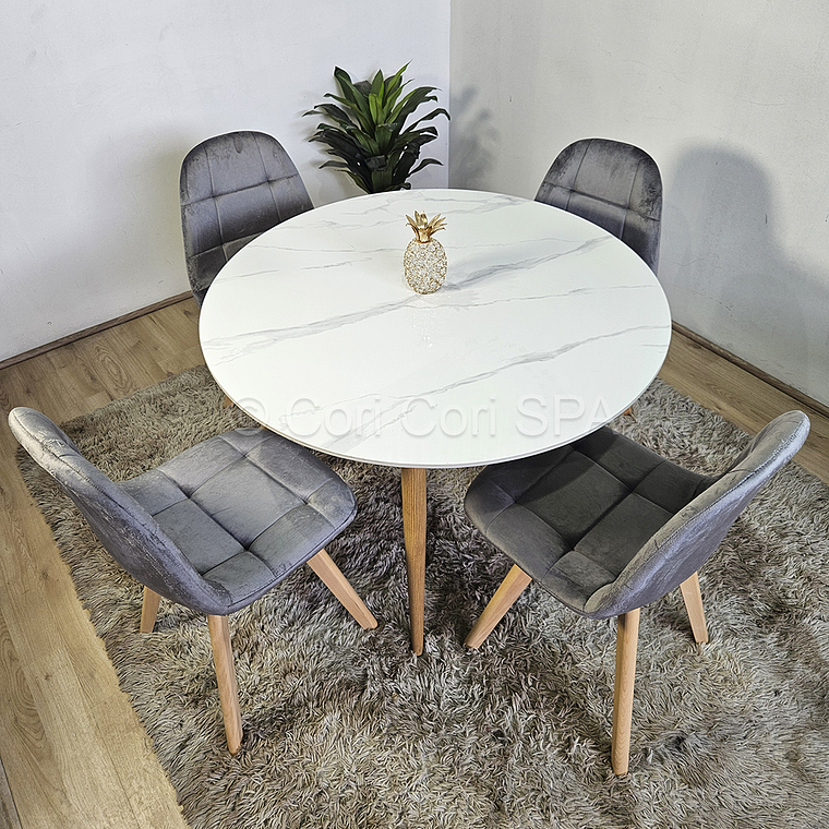 Comedor Mármol 80cm  + 4 Sillas Capitonne Velvet 4