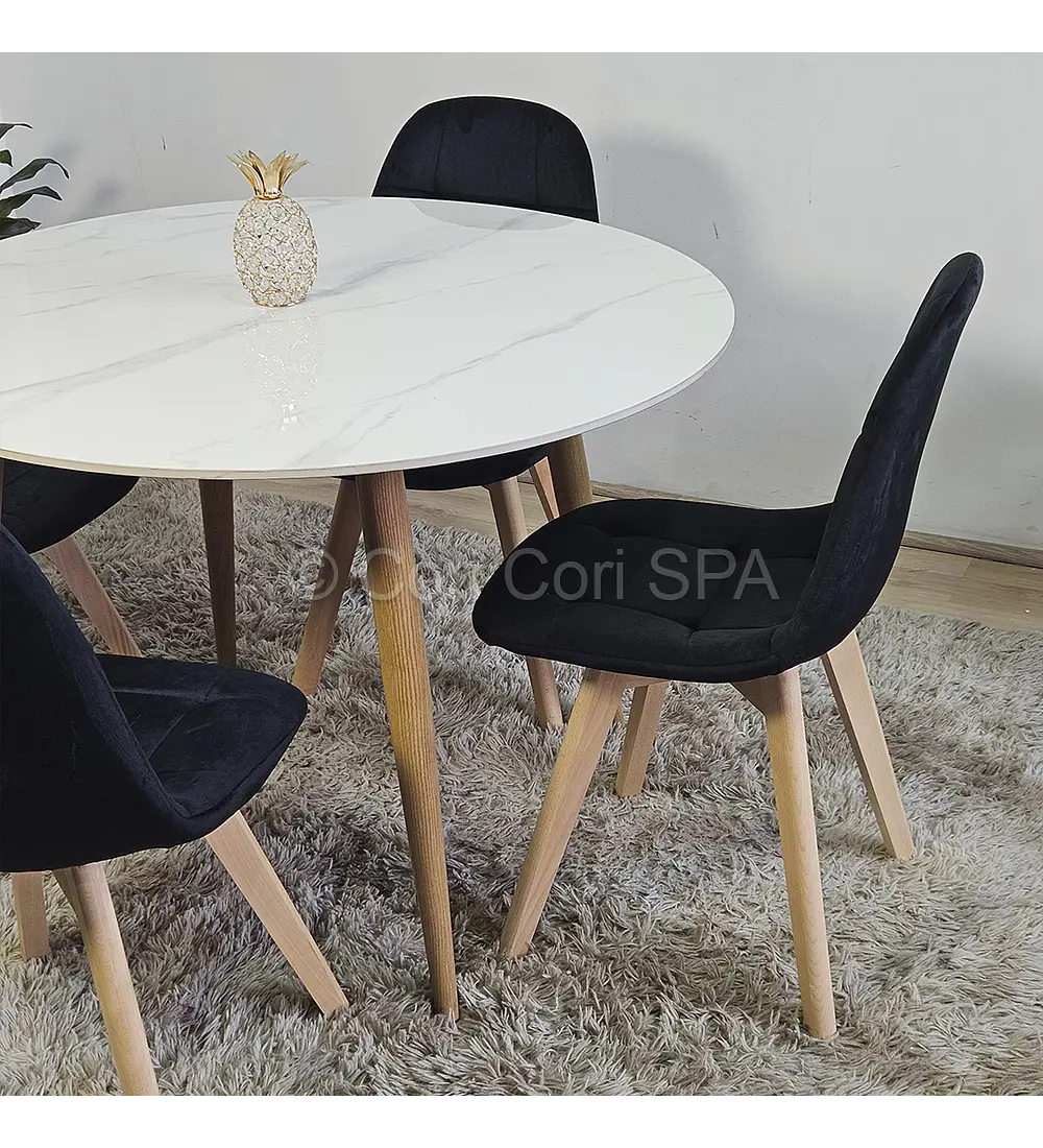 Comedor Mármol 80cm  + 4 Sillas Capitonne Velvet