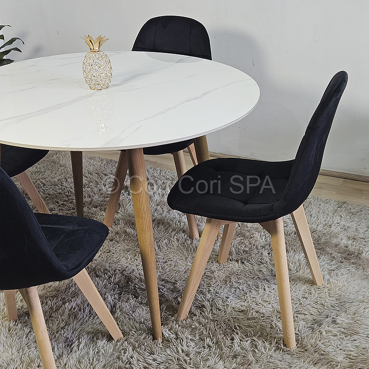 Comedor Mármol 80cm  + 4 Sillas Capitonne Velvet 7