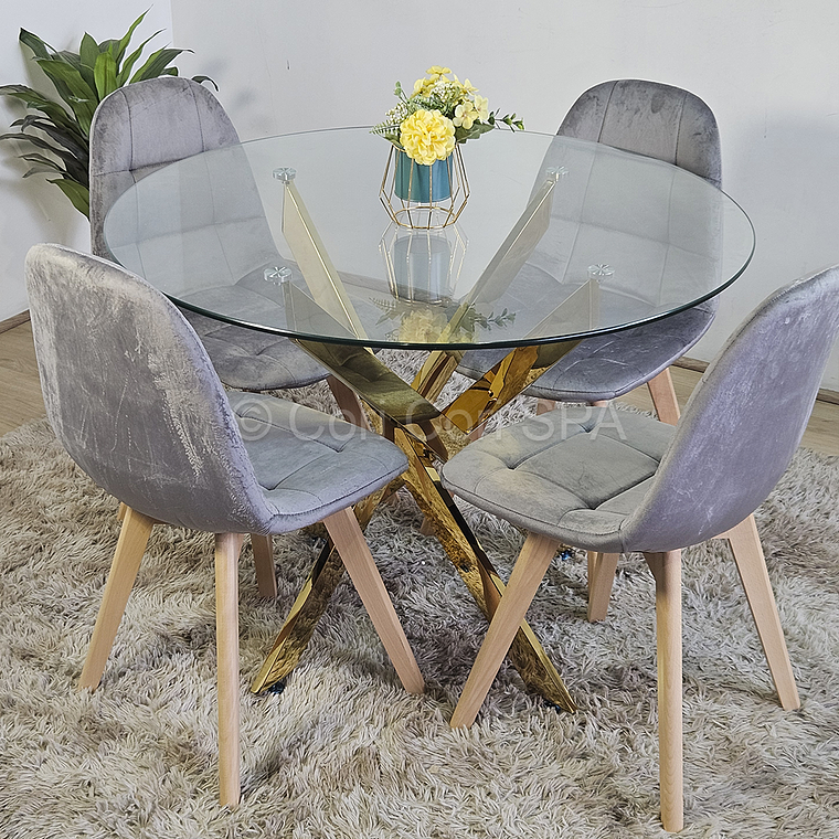 Comedor Mesa Warwick Gold 120cm + 4 Sillas Capitonne Velvet 2