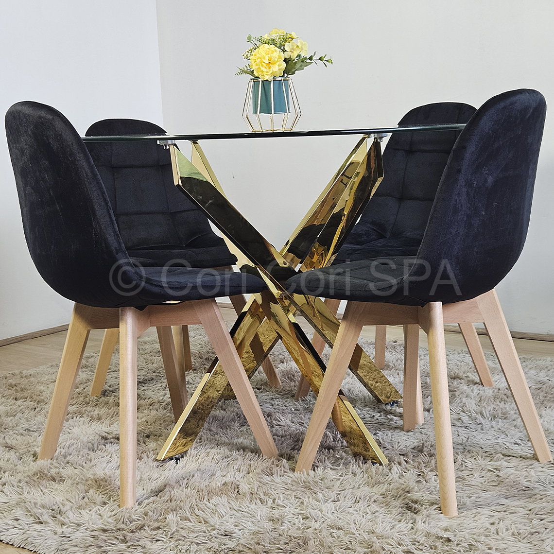 Comedor Mesa Warwick Gold 120cm + 4 Sillas Capitonne Velvet 4