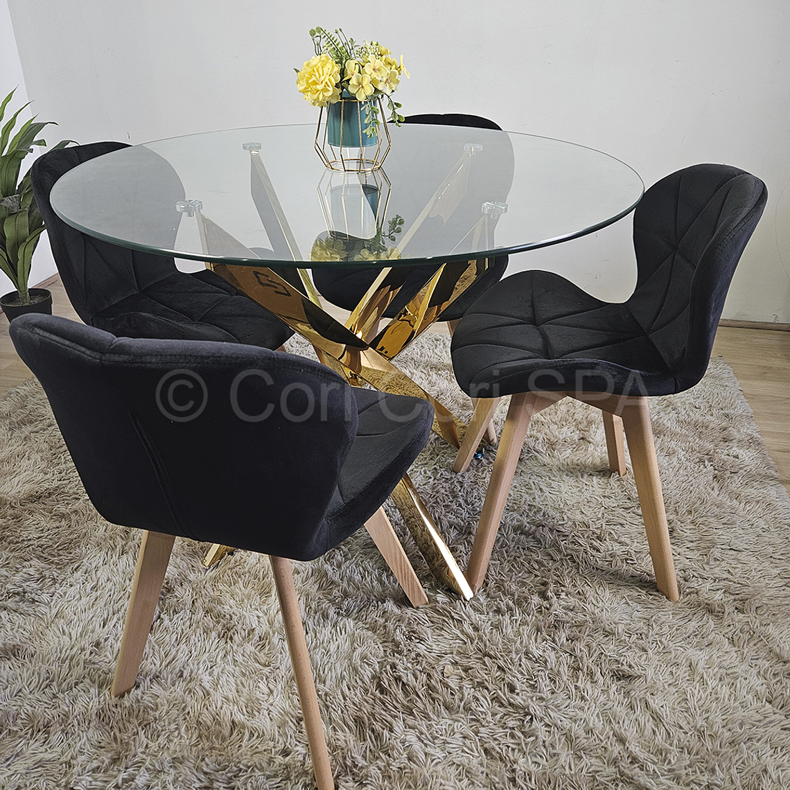 Comedor Mesa Warwick Gold 120cm + 4 Sillas Mariposa Velvet 2