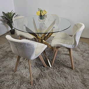 Comedor Mesa Warwick Gold 120cm + 4 Sillas Mariposa Velvet
