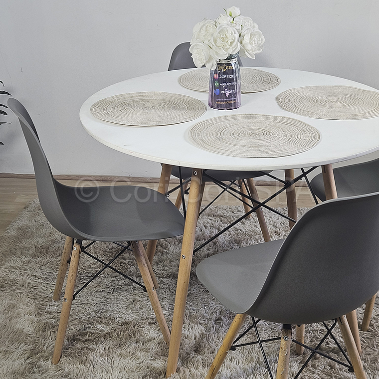 Comedor Mesa Eames Blanca 100cms + 4 Sillas Eames 9