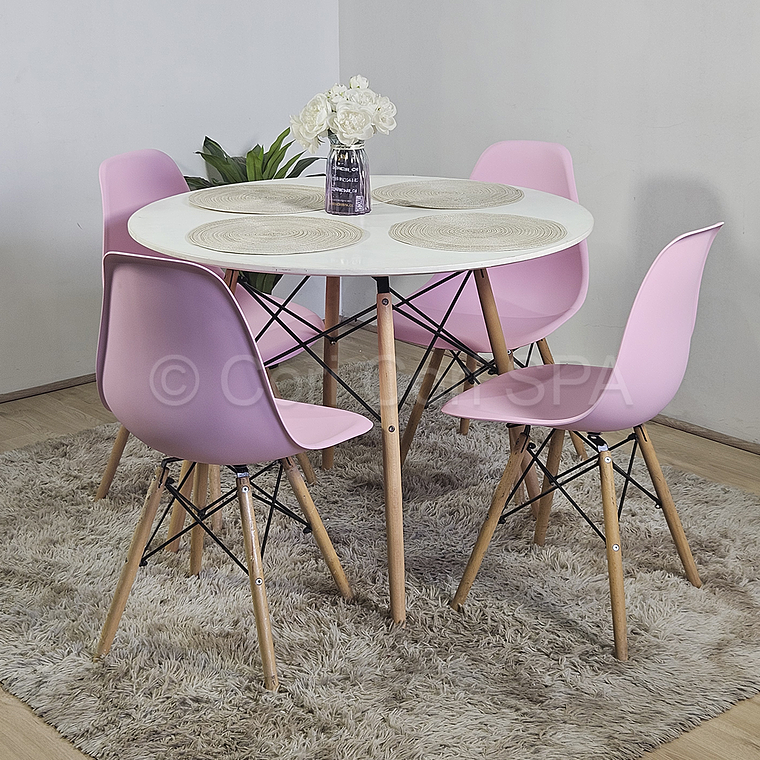 Comedor Eames Blanca 80cms + 4 Sillas Eames 8