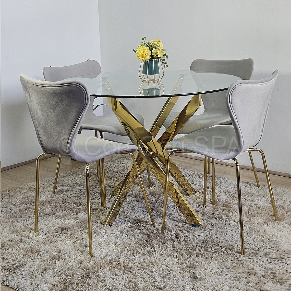 Comedor Warwick Gold 120cm + 4 Sillas Corazón 3