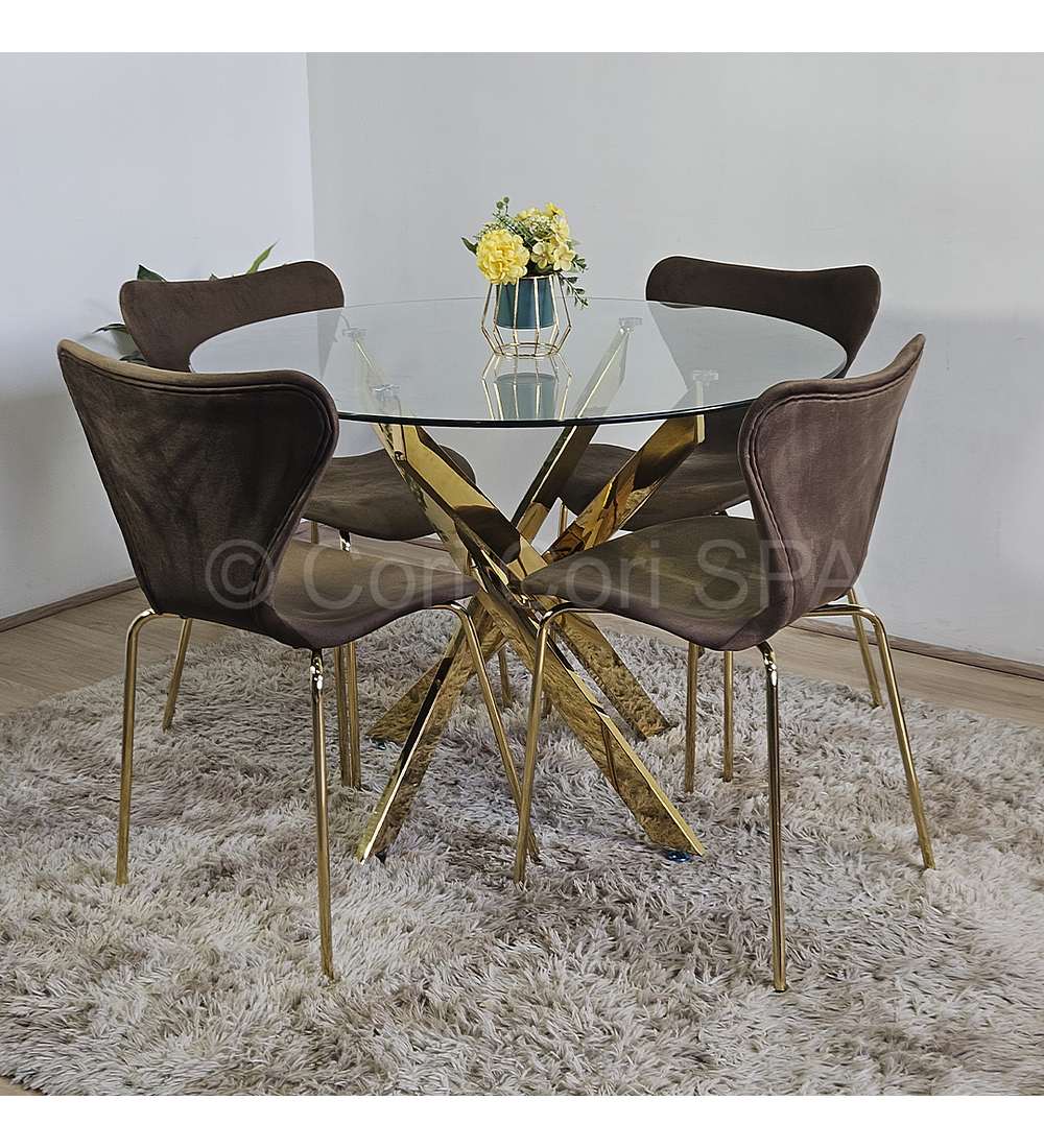 Comedor Warwick Gold 120cm + 4 Sillas Corazón