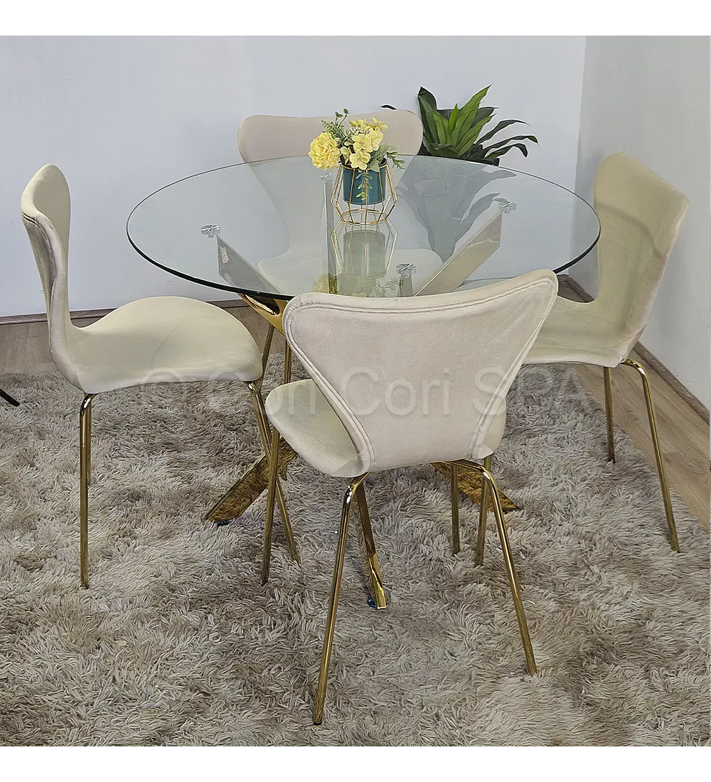Comedor Dubai Gold 100cm + 4 Sillas Corazon 