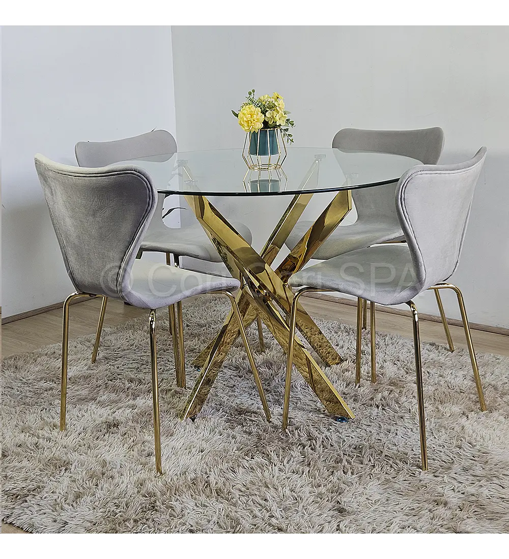 Comedor Dubai Gold 100cm + 4 Sillas Corazon 