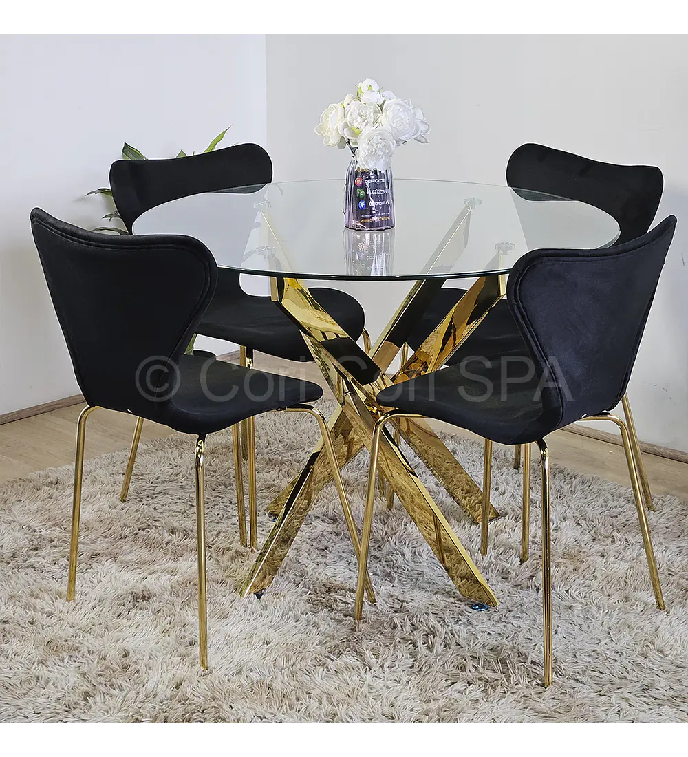 Comedor Dubai Gold 100cm + 4 Sillas Corazon 