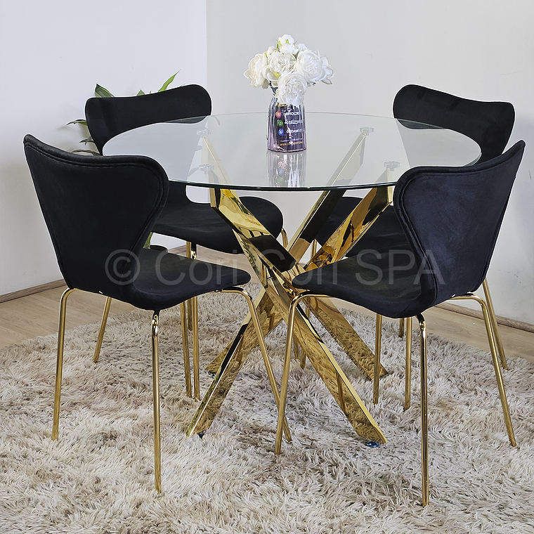 Comedor Warwick Gold 100cm + 4 Sillas Corazon  3