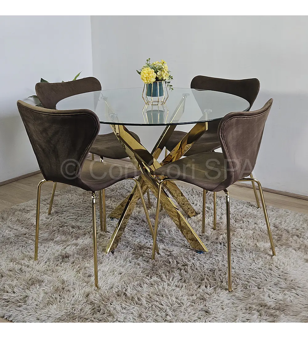 Comedor Dubai Gold 100cm + 4 Sillas Corazon 