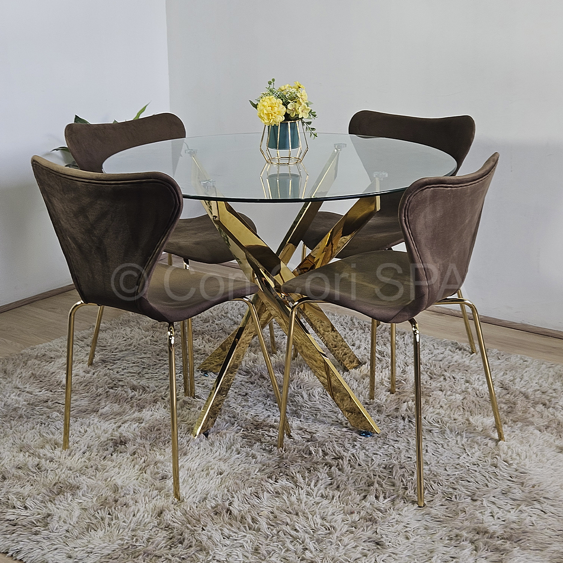 Comedor Warwick Gold 100cm + 4 Sillas Corazon  4