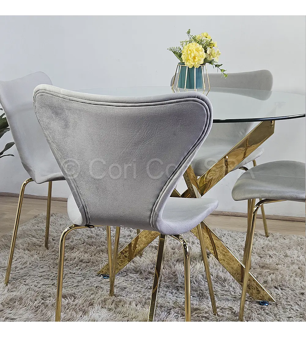 Comedor Dubai Gold 100cm + 4 Sillas Corazon 