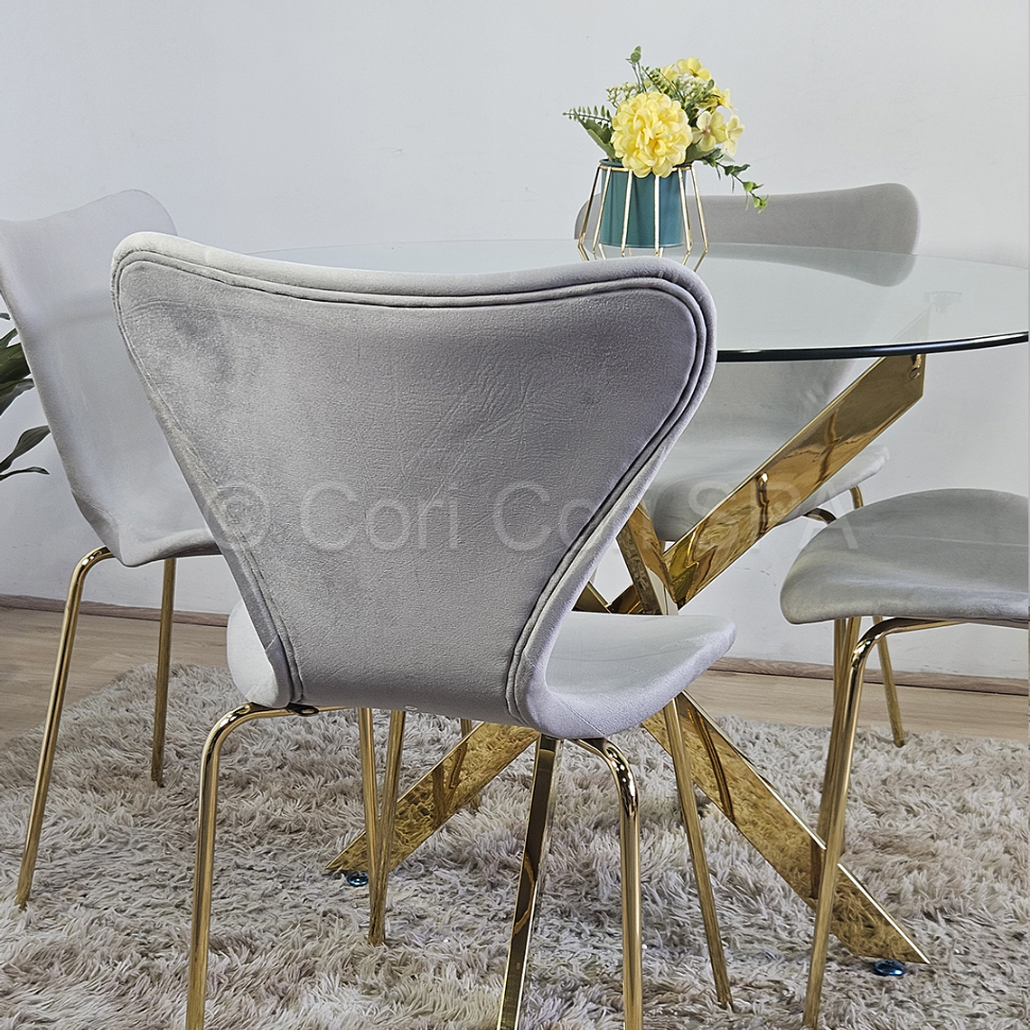 Comedor Warwick Gold 100cm + 4 Sillas Corazon  5