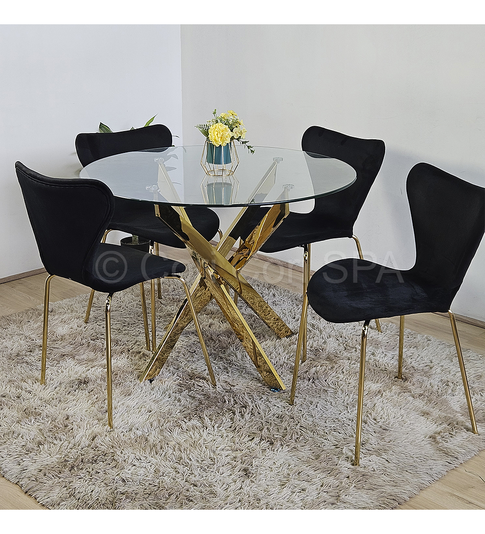 Comedor Dubai Gold 100cm + 4 Sillas Corazon 