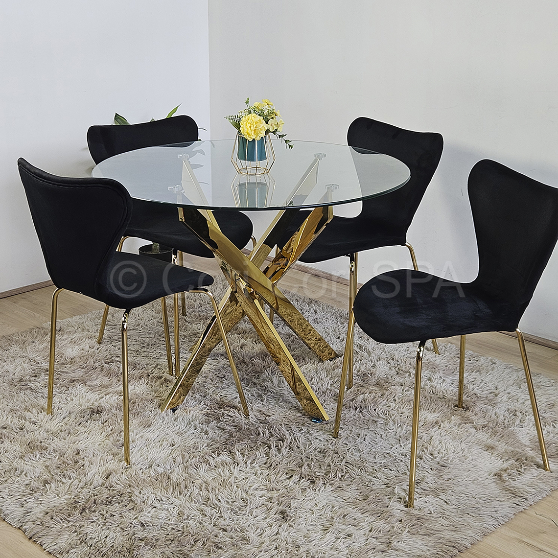 Comedor Warwick Gold 100cm + 4 Sillas Corazon  6