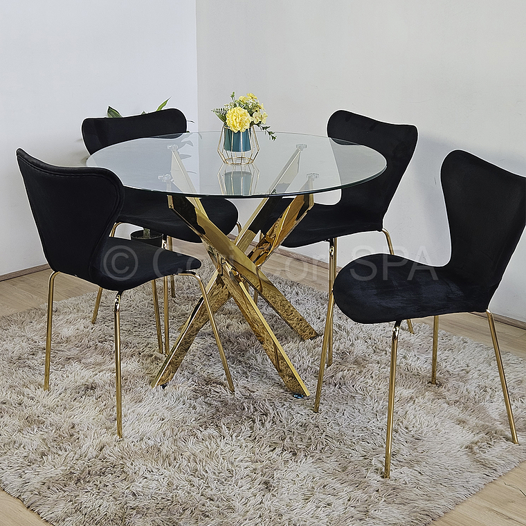 Comedor Warwick Gold 100cm + 4 Sillas Corazon  6