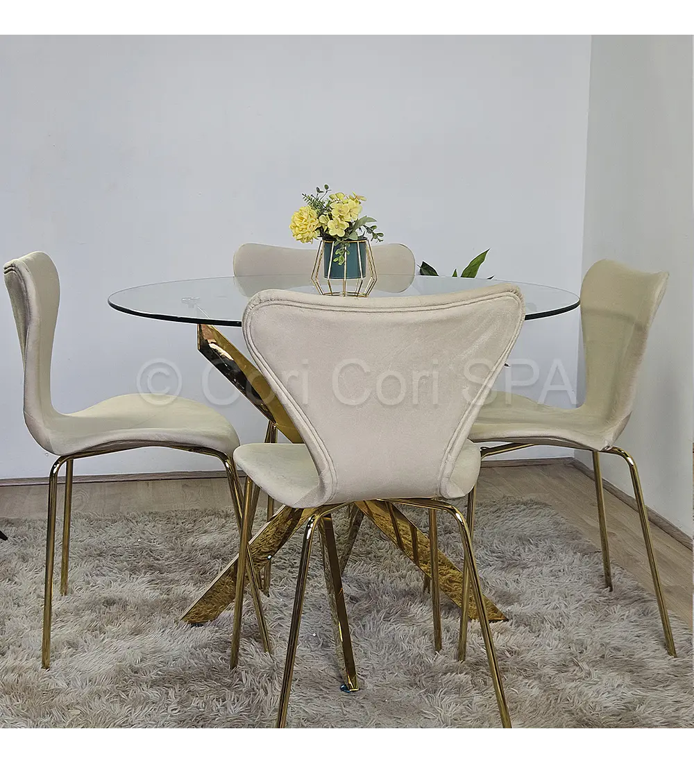 Comedor Dubai Gold 100cm + 4 Sillas Corazon 