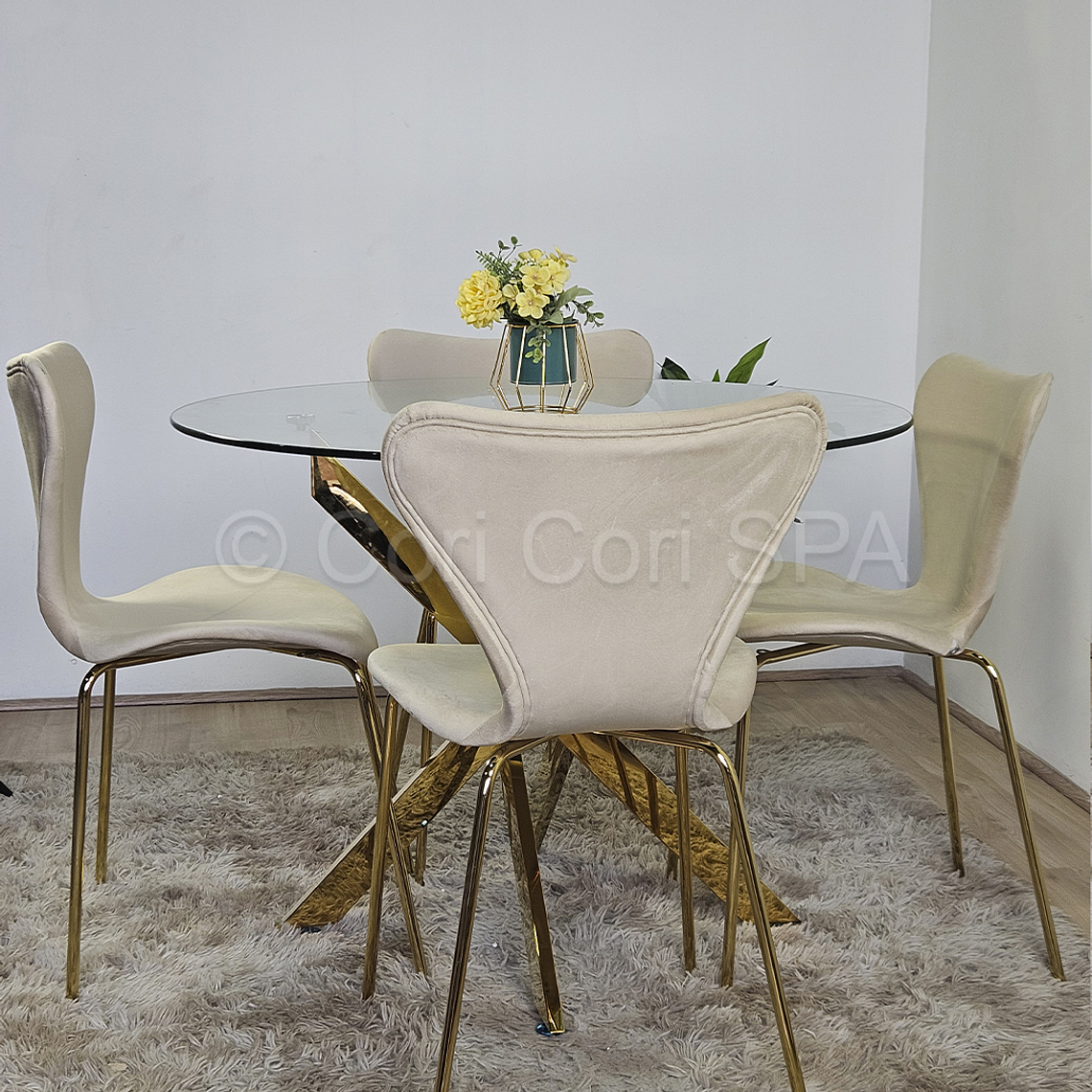 Comedor Warwick Gold 100cm + 4 Sillas Corazon  7