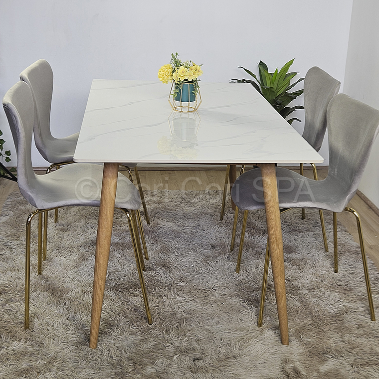 Comedor Mármol 120x80cm  + 4 Sillas Corazón 6