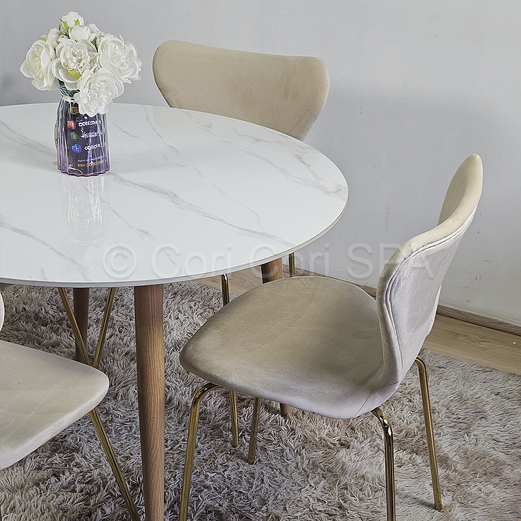 Comedor Mármol 100cm  + 4 Sillas Corazón 6