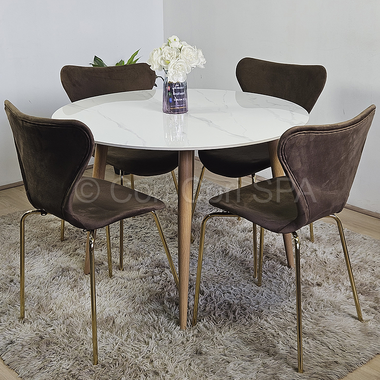 Comedor Mármol 100cm  + 4 Sillas Corazón 4