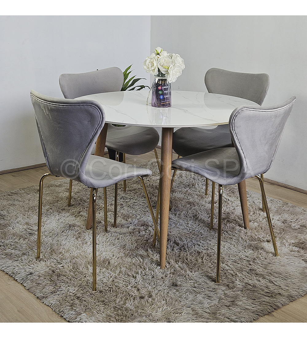 Comedor Mesa Mármol 80cm  + 4 Sillas Corazón