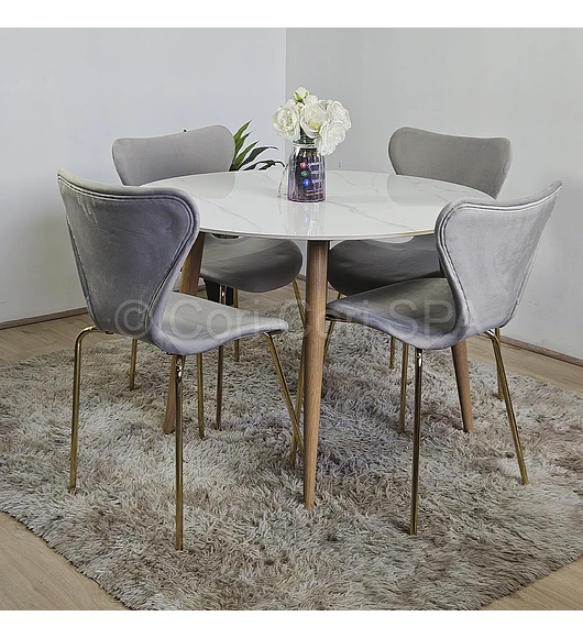 Comedor Mesa Mármol 80cm  + 4 Sillas Corazón