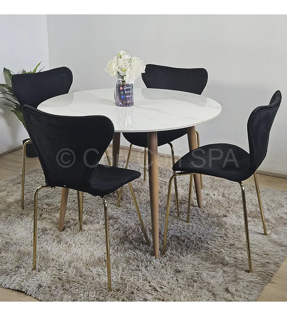 Comedor Mesa Mármol 80cm  + 4 Sillas Corazón