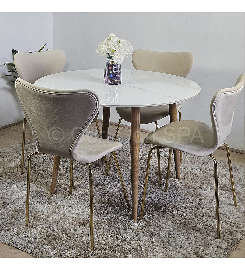 Comedor Mesa Mármol 80cm  + 4 Sillas Corazón