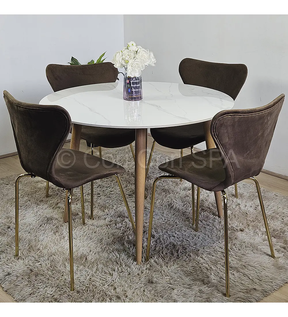 Comedor Mesa Mármol 80cm  + 4 Sillas Corazón