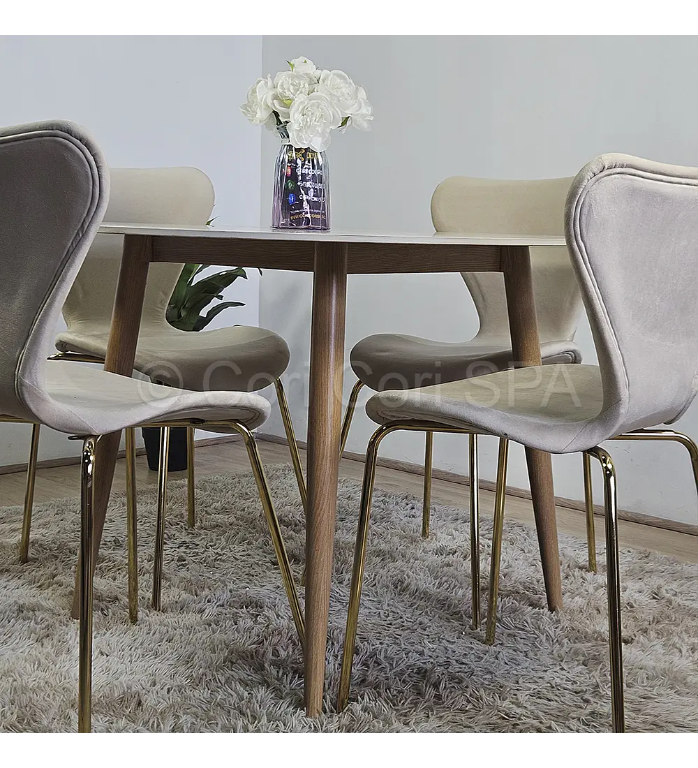 Comedor Mesa Mármol 80cm  + 4 Sillas Corazón