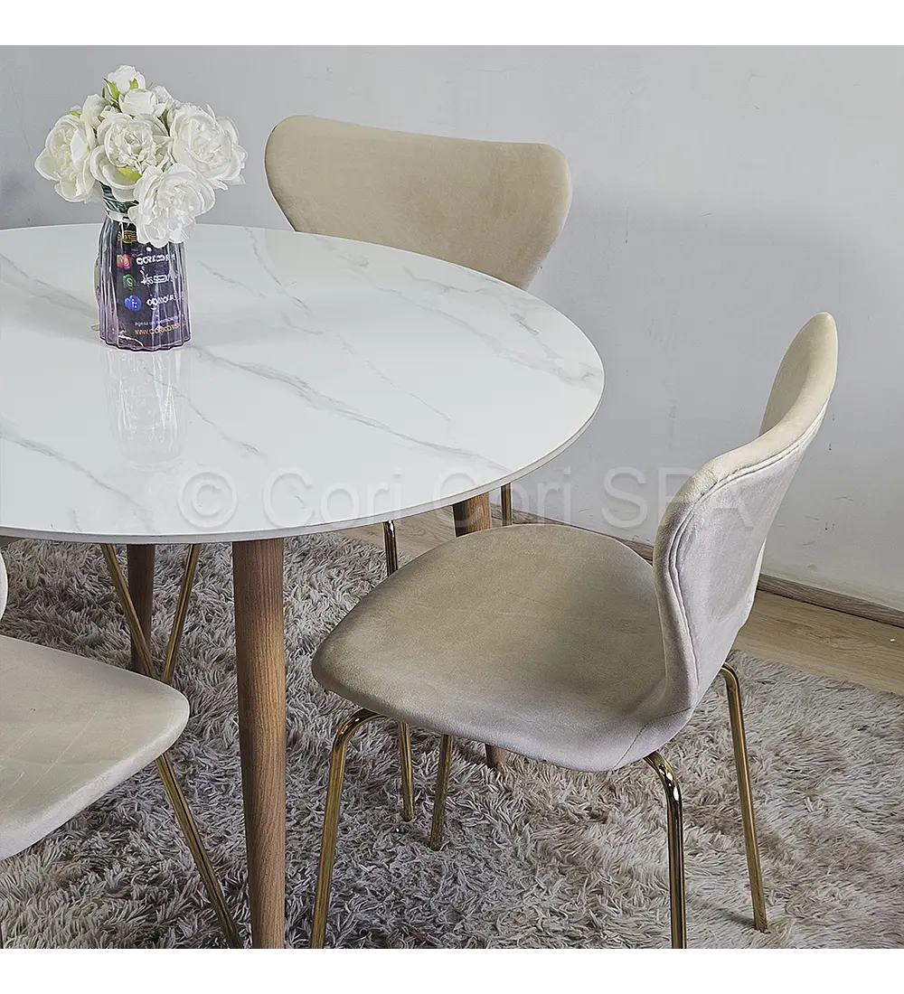 Comedor Mesa Mármol 80cm  + 4 Sillas Corazón