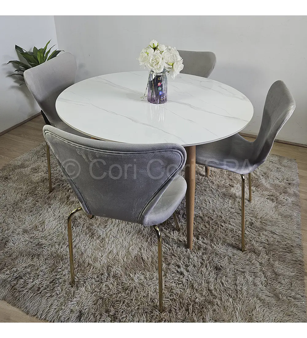 Comedor Mesa Mármol 80cm  + 4 Sillas Corazón