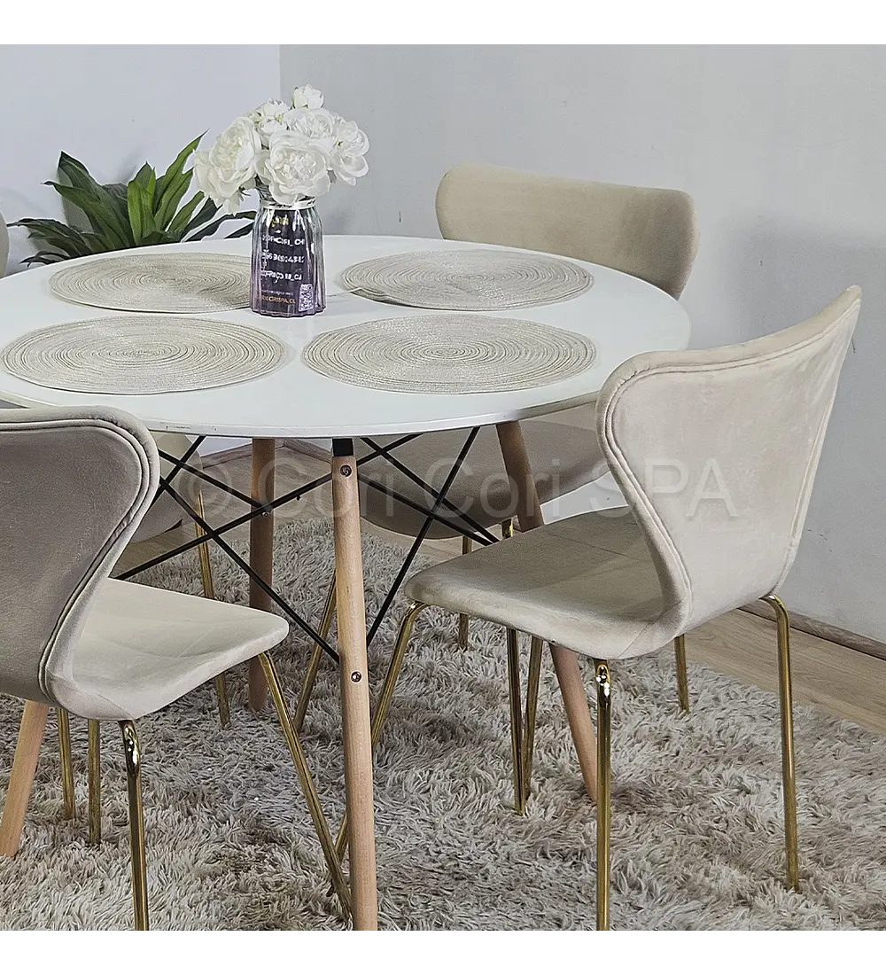 Comedor Eames Blanca 100cms + 4 Sillas Corazón 