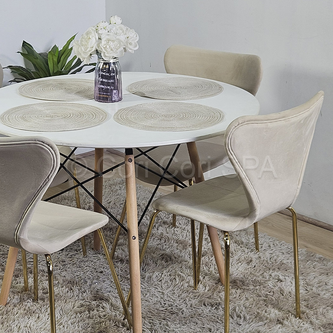Comedor Mesa Eames Blanca 100cms + 4 Corazón  5