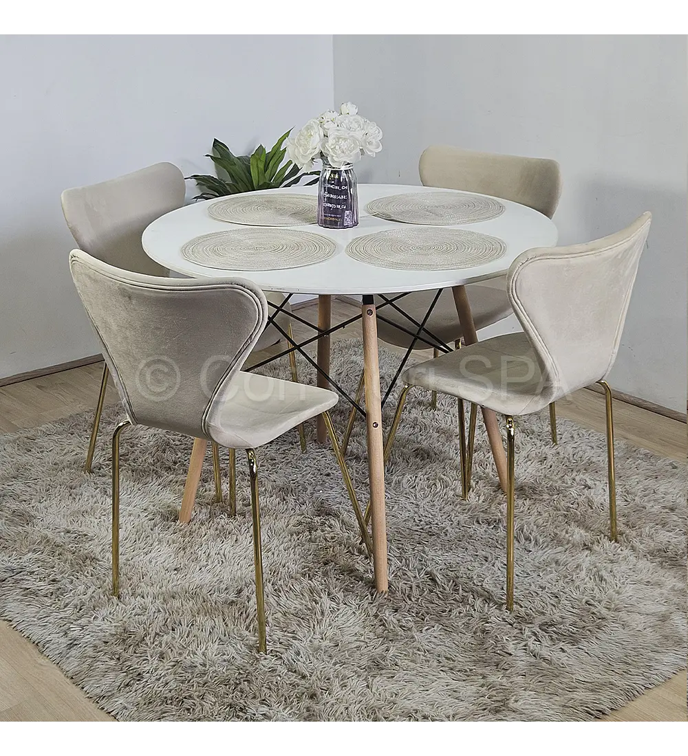 Comedor Eames Blanca 100cms + 4 Sillas Corazón 