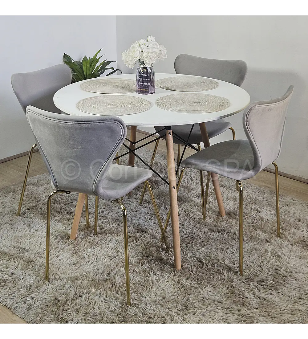 Comedor Eames Blanca 100cms + 4 Sillas Corazón 