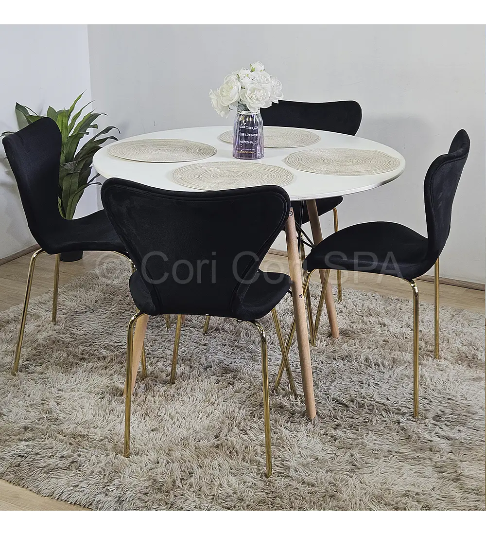 Comedor Eames Blanca 100cms + 4 Sillas Corazón 