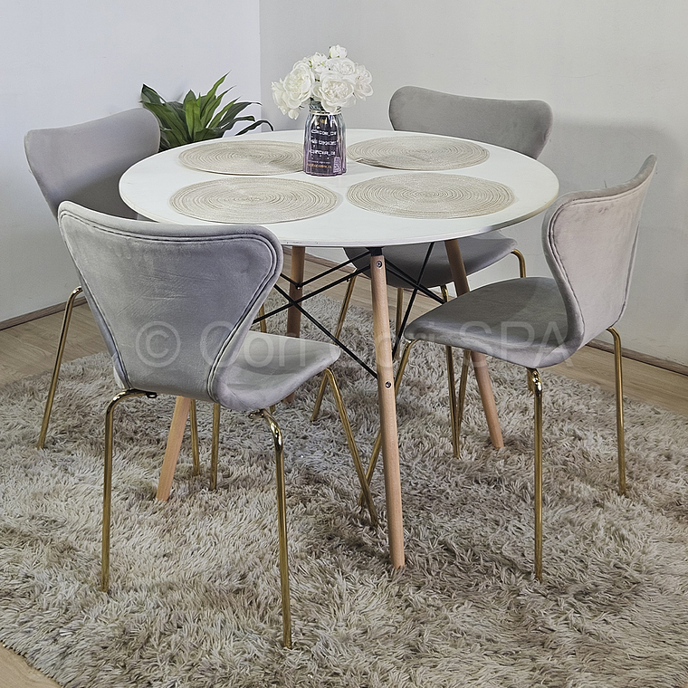 Comedor Mesa Eames Blanca 80cms + 4 Sillas Corazón 2