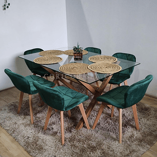 Comedor Medlock 120x80cm + 6 Sillas Mariposa Velvet 