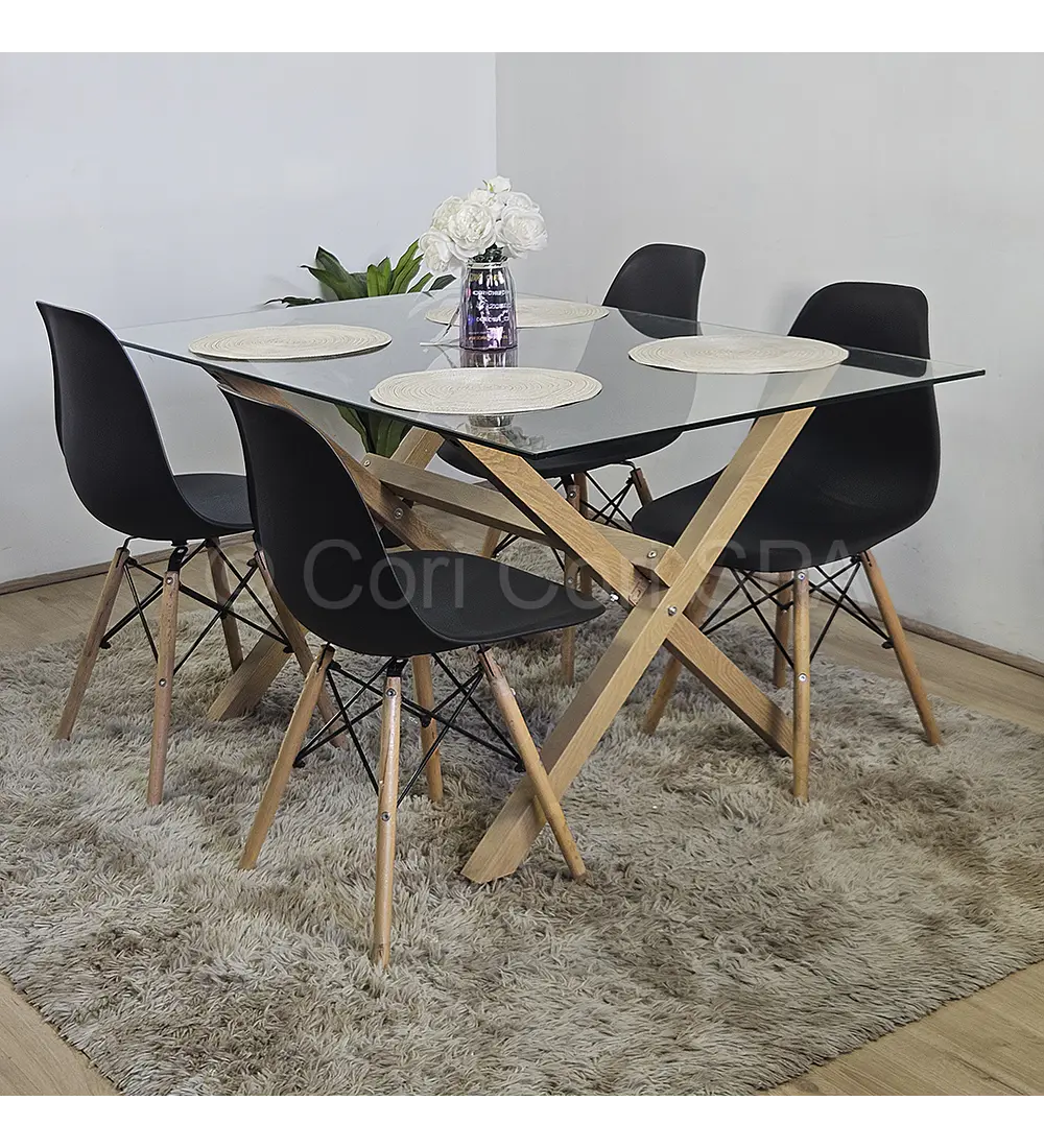 Comedor Medlock 130 x 80cm + 4 Sillas Eames 