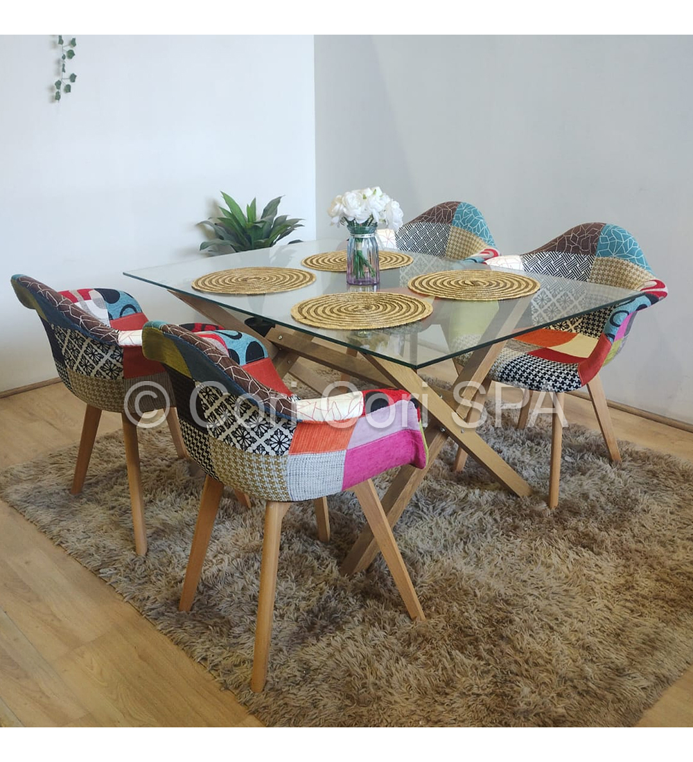 Comedor Medlock (130x80cm) + 4 Butacas Patchwork 