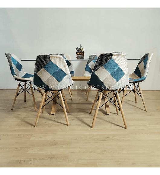 Comedor Medlock 130 x 80cm + 6 Sillas Patchwork Eames