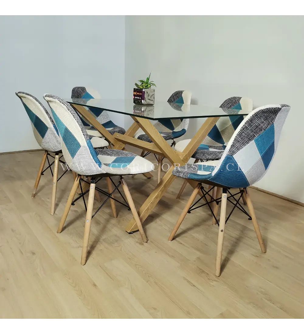 Comedor Medlock 130 x 80cm + 6 Sillas Patchwork Eames