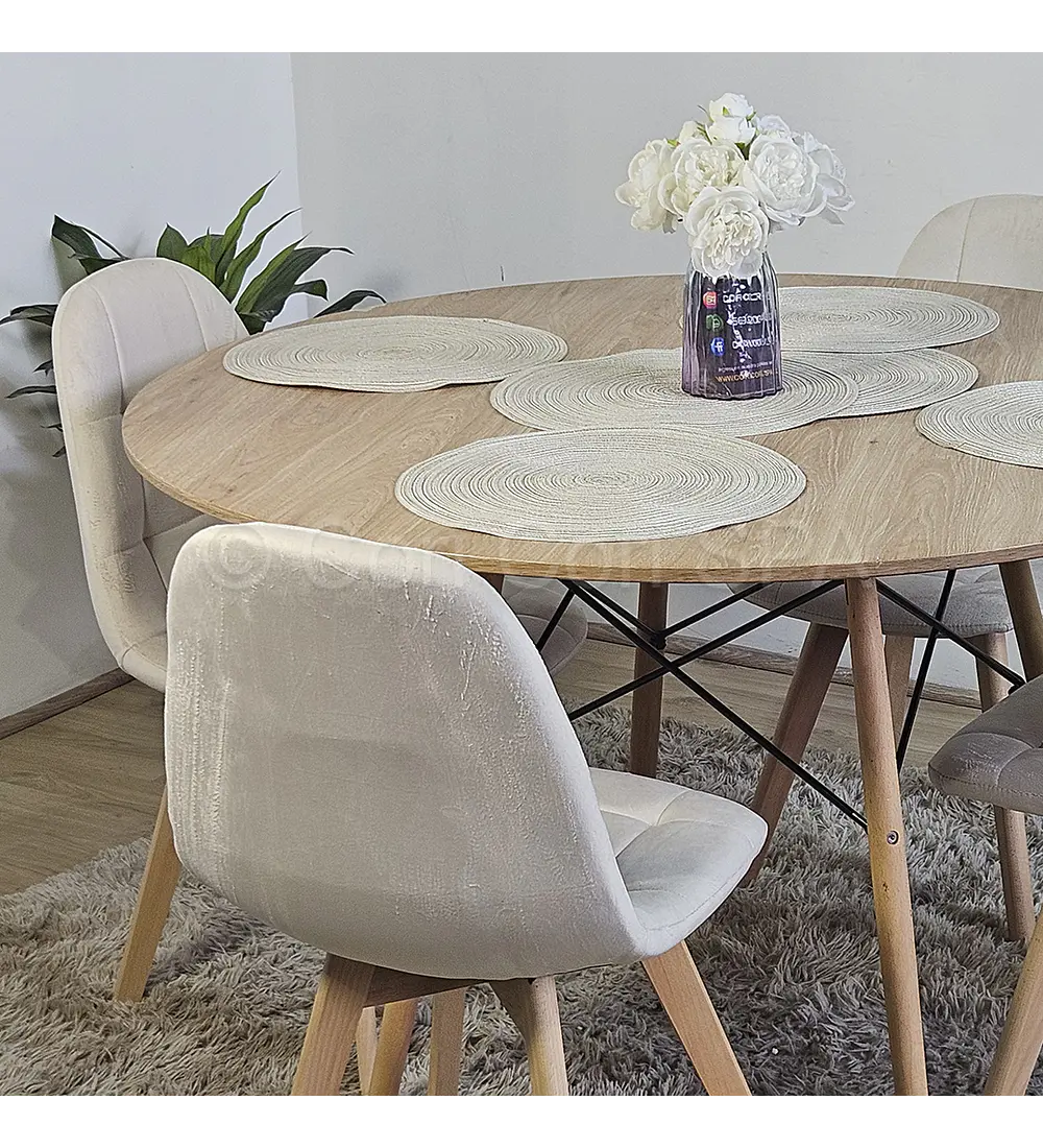 Comedor Mesa Wood 100cm + 4 Sillas Capitonne Velvet