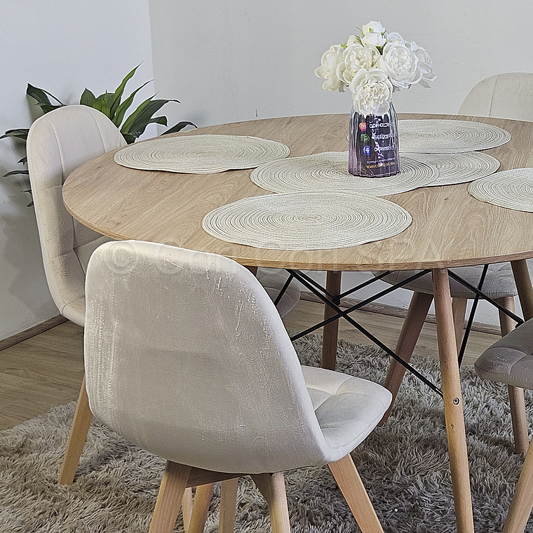 Comedor Mesa Wood 100cm + 4 Sillas Capitonne Velvet 7