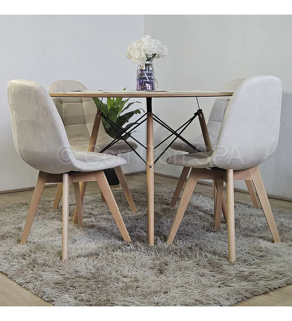 Comedor Mesa Wood 100cm + 4 Sillas Capitonne Velvet