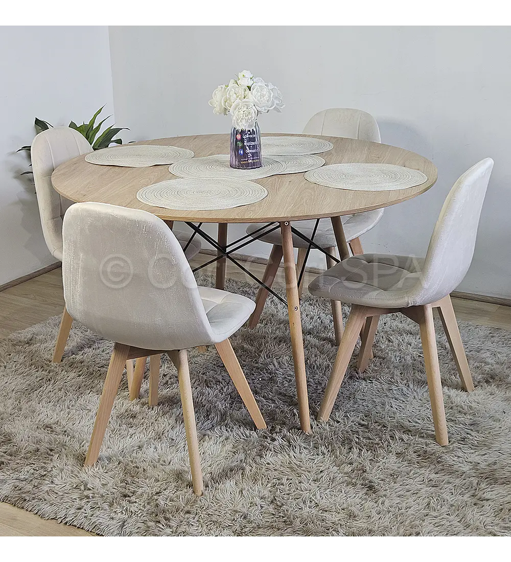 Comedor Mesa Wood 100cm + 4 Sillas Capitonne Velvet